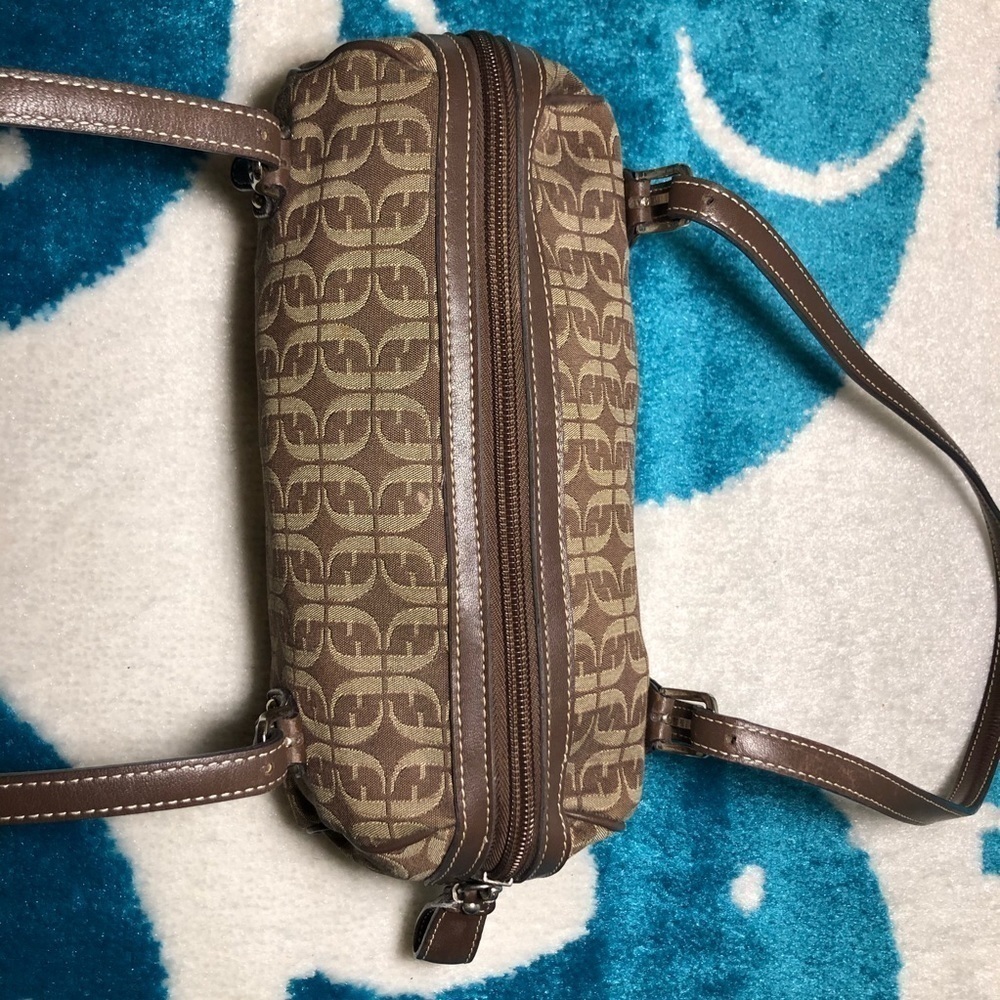 Fossil Brown Satchel Monogram Pattern Print Small… - image 3